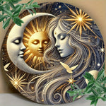 décoration murale bois soleil lune fleurs oiseaux étoiles or argent bleu rouge Jaune Blanc