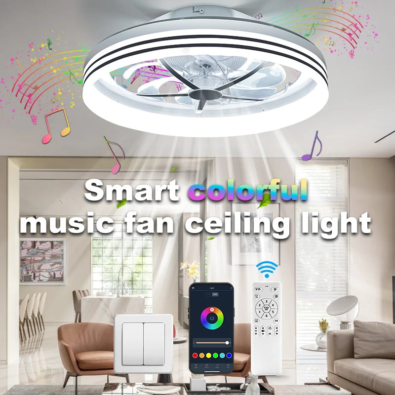 ventilateur lumière led télécommande modes modernes variateur intelligent salon chambre