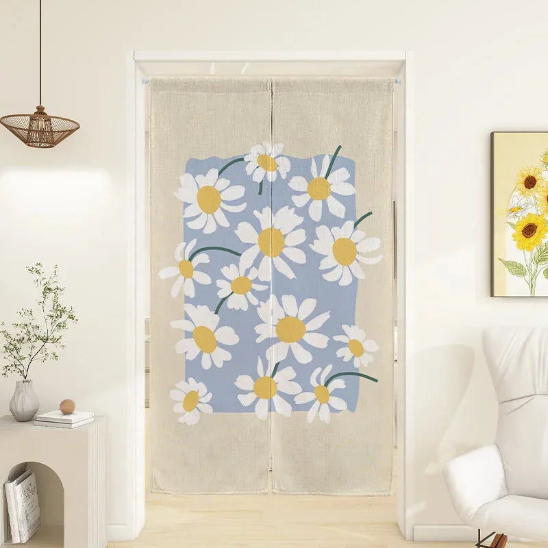 Détail du motif jacquard japonais sur rideau en lin