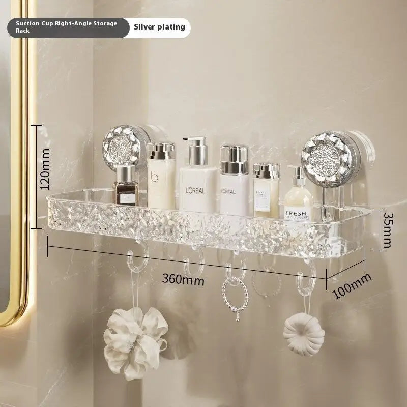 étagère rangement transparente moderne salle bain ventouse ondulée flacons parfum