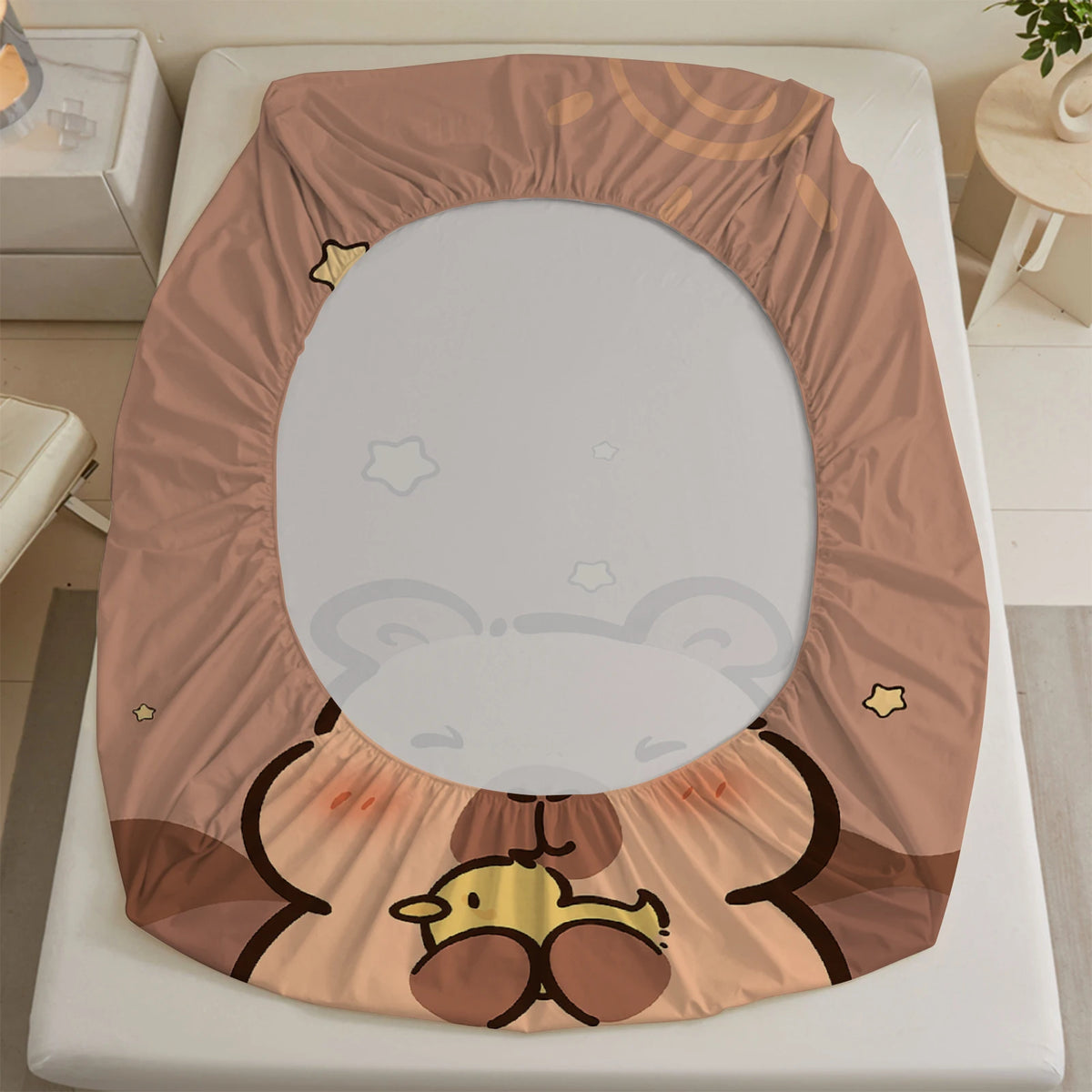 drap housse capybara ours mignon dessin animé marron clair lit twin full queen king
