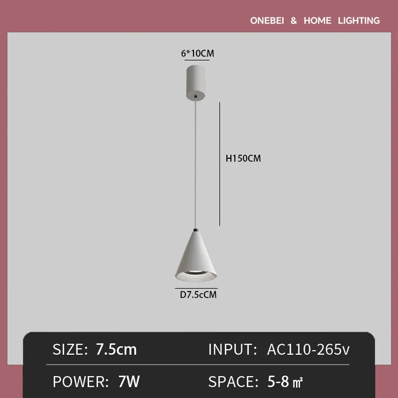 lampe suspendue conique moderne blanc noir flux lumineux élevé autonome minimaliste aluminium