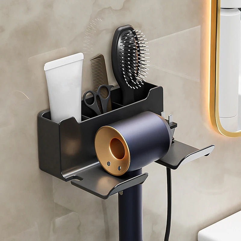 support mural sèche cheveux rotatif noir doré moderne étui brosse rasoir crème coiffeuse salon