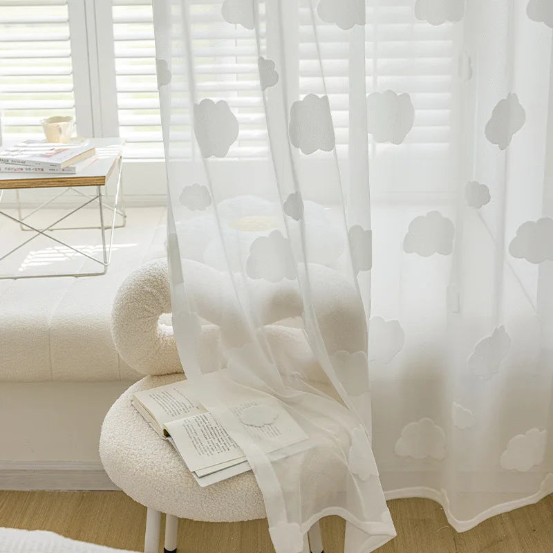 rideau tulle nuages blancs imprimés moderne transparent chambre enfant maisonhôtelcafébureau polyester