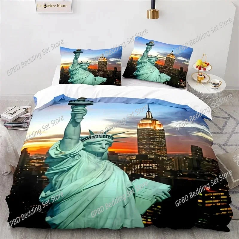 Détail de l'impression 3D sur housse de couette New York