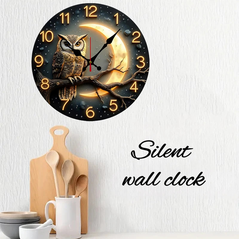 horloge murale hibou lune étoiles noir beige doré vintage chambre salon