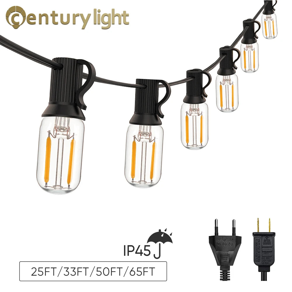 guirlande lumineuse vintage noir transparent ampoules filament clips câble électrique 25ft 50ft led 1w