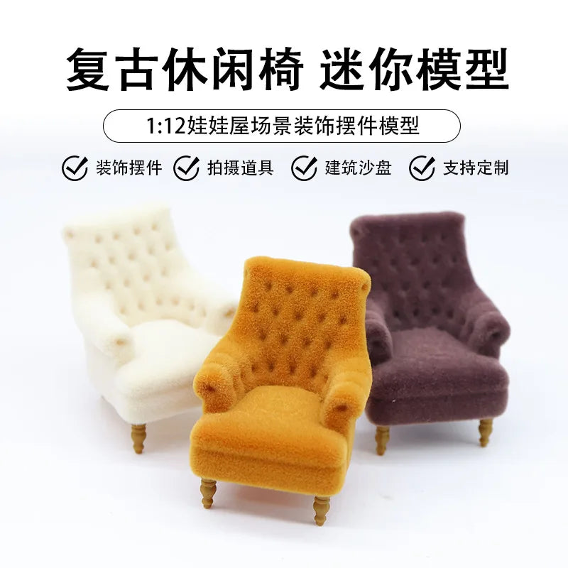 fauteuil miniature blanc velours épais boutons classique 14+ deco maison poupée imitation salon