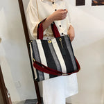 sac main femme toile polyvalent rayé poches intérieures appliques décontracté moderne casual