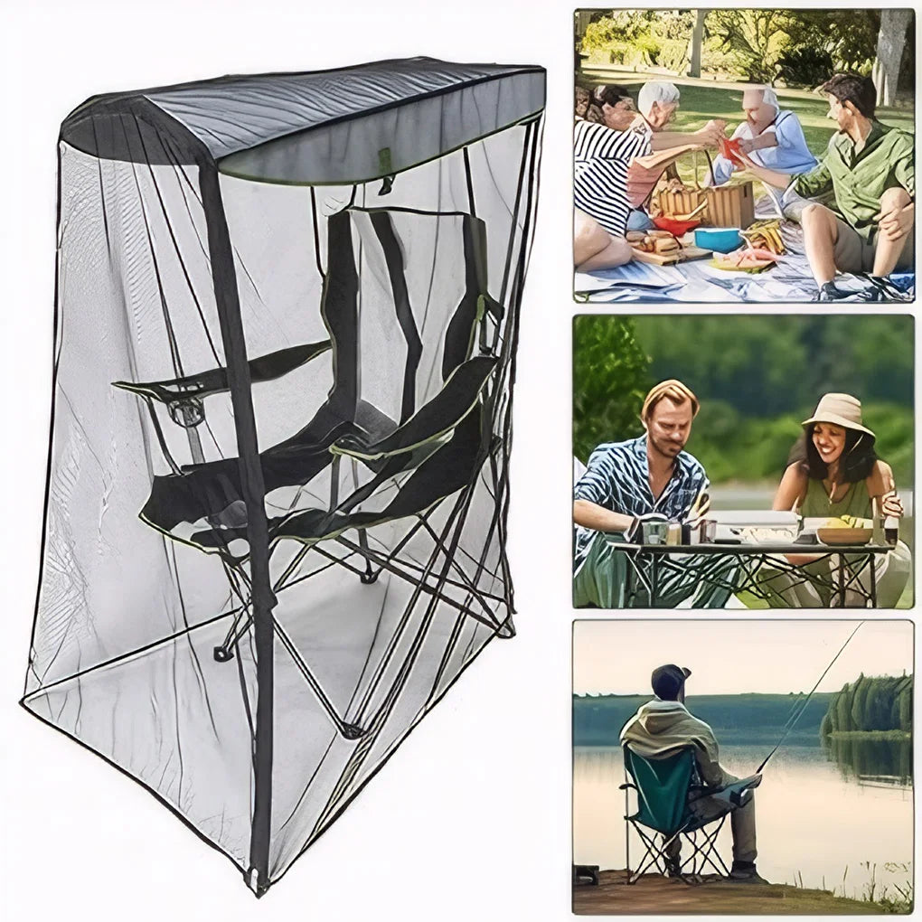 chaise pliante noire moustiquaire anti insectes portable poignées sac rangement extérieur moderne camping pêche