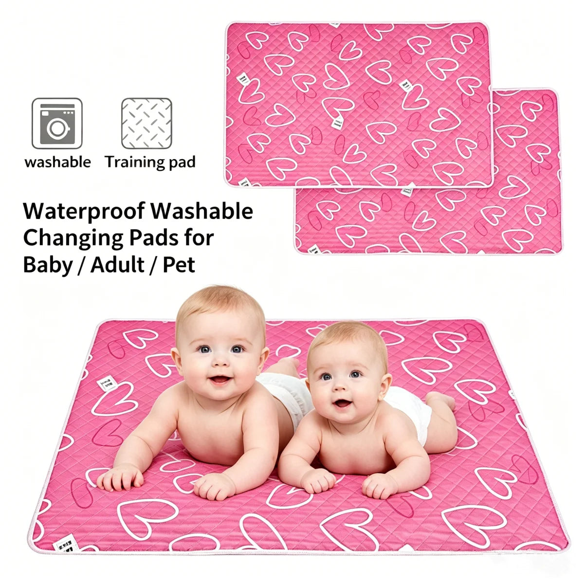 tapis changement imperméable rose coeurs blancs moderne protège lit anti bactéries 70cm 90cm