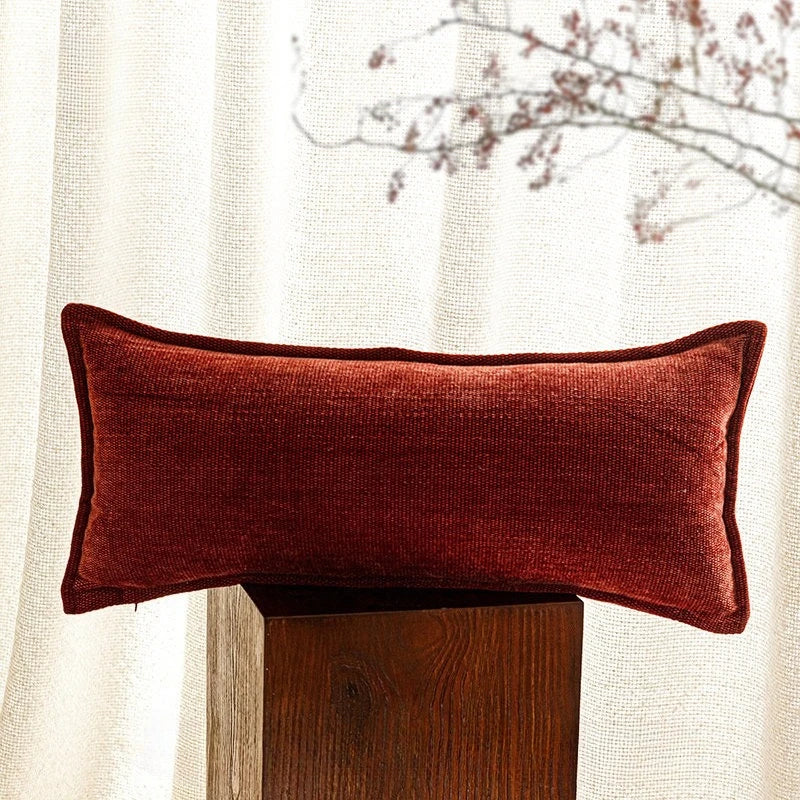 housse coussin lombaire géométrique boho chic marron noir pompons décorative canapé voiture 30x65cm polyester