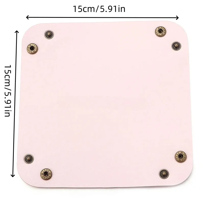 plateau bijoux simili cuir rose pâle dorés moderne 15cm 15cm rangement cosmétiques rechargeableversible