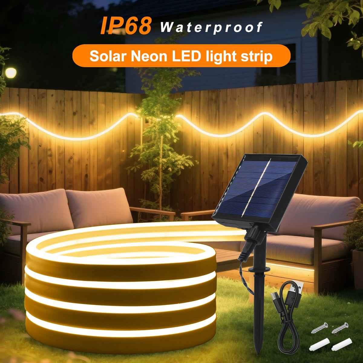 ruban led neon solaire blanc chaud flexible etanche decoration interieur exterieur