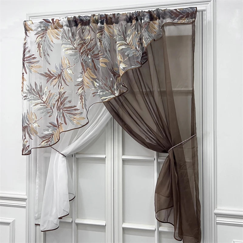 rideau fenêtre beige feuilles stylisées tissu léger élégant transparent tringle rideaux