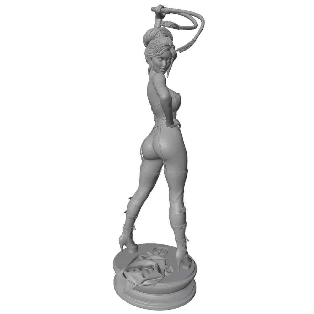 figurine decoration pin up fille sexy resine base circulaire fouet gris clair erotique fantaisie