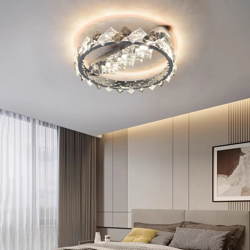 plafonnier crystal argenté moderne interrupteur bouton 2000 82000 lumens 15 30m²