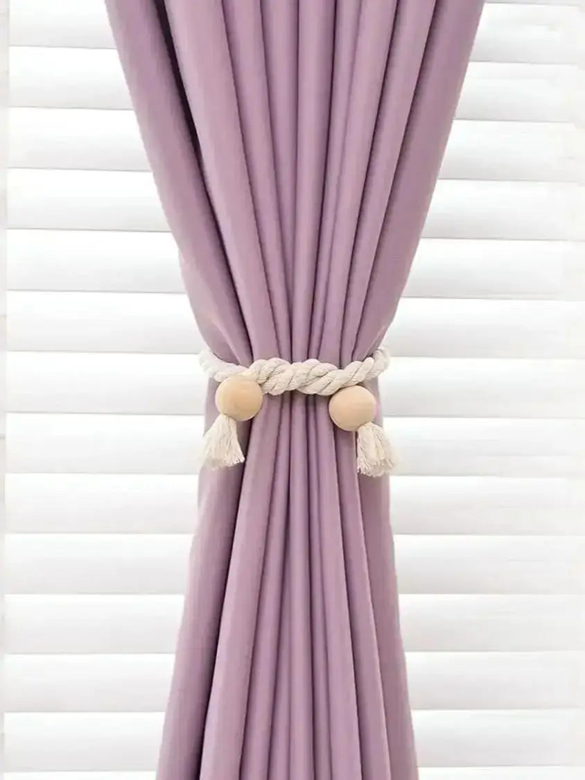 boucles aimants bois pompons franges rideau moderne rustique tissu coton corde tressée violet clair