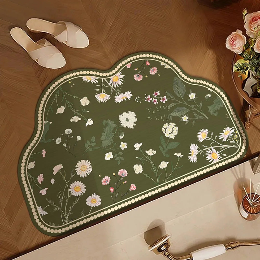 tapis d'entrée absorbant eau rapide sèche ventilé non glissant intérieur maison vert floral élégant