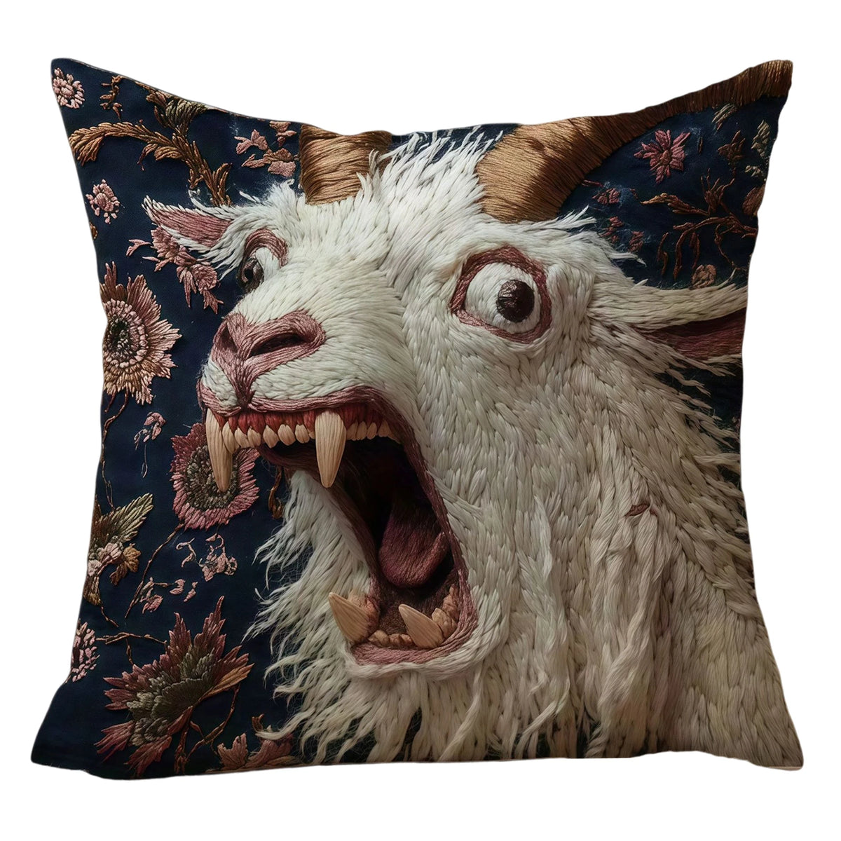 coussin décoratif artisanal illustration animal floral noir blanc marron clair doré