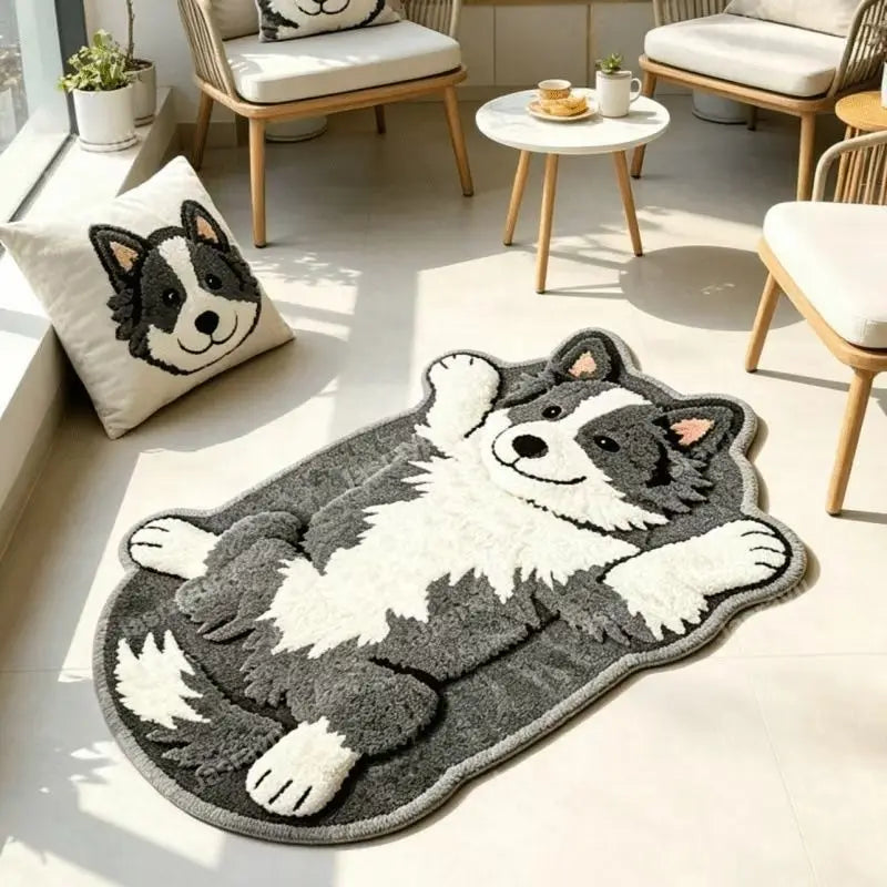tapis sol doux motif chat gris blanc moelleux antidérapant salle bain chambre salon