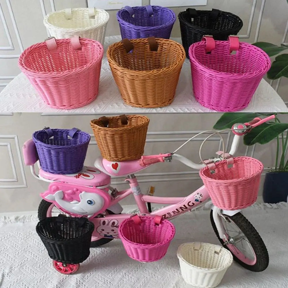panier vélo tressé violet rose noir beige blanc traditionnel fixé ceinture