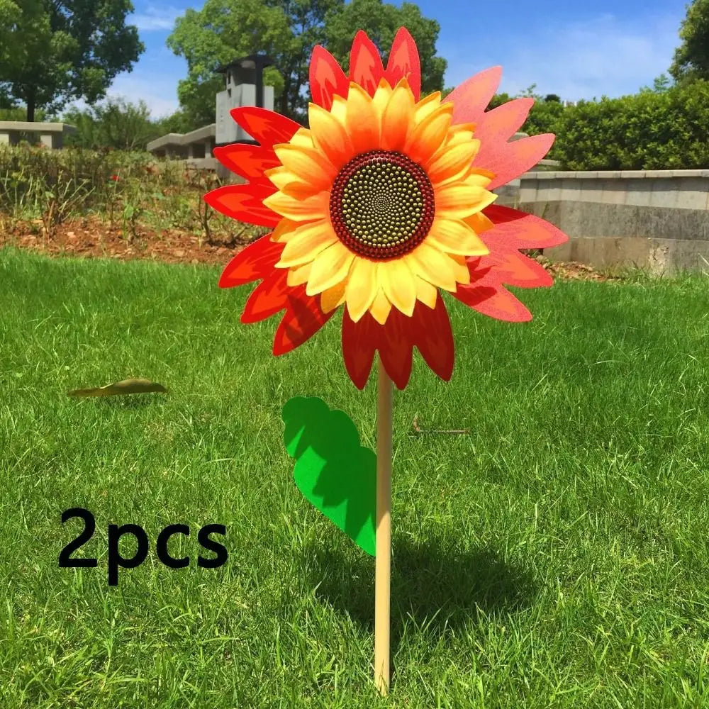 décoration extérieure fleur artificielle jaune rouge bleu vert rayonnante pétale verte tringle jardin cour