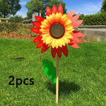 décoration extérieure fleur artificielle jaune rouge bleu vert rayonnante pétale verte tringle jardin cour