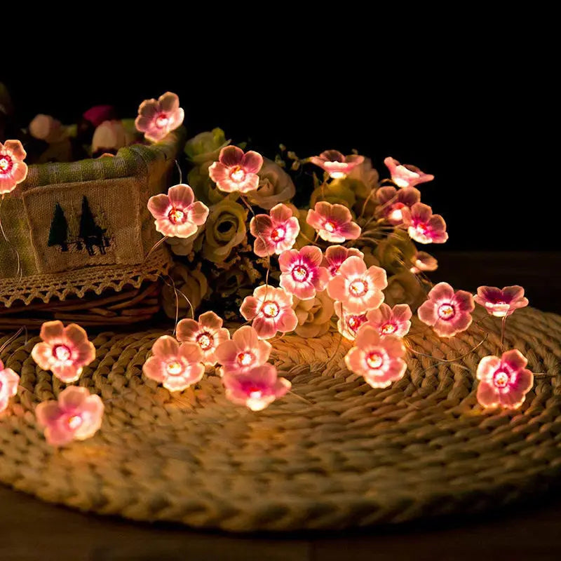 guirlande lumineuse rose fleurs artificielles décorative intérieur noël mariage autonomie led