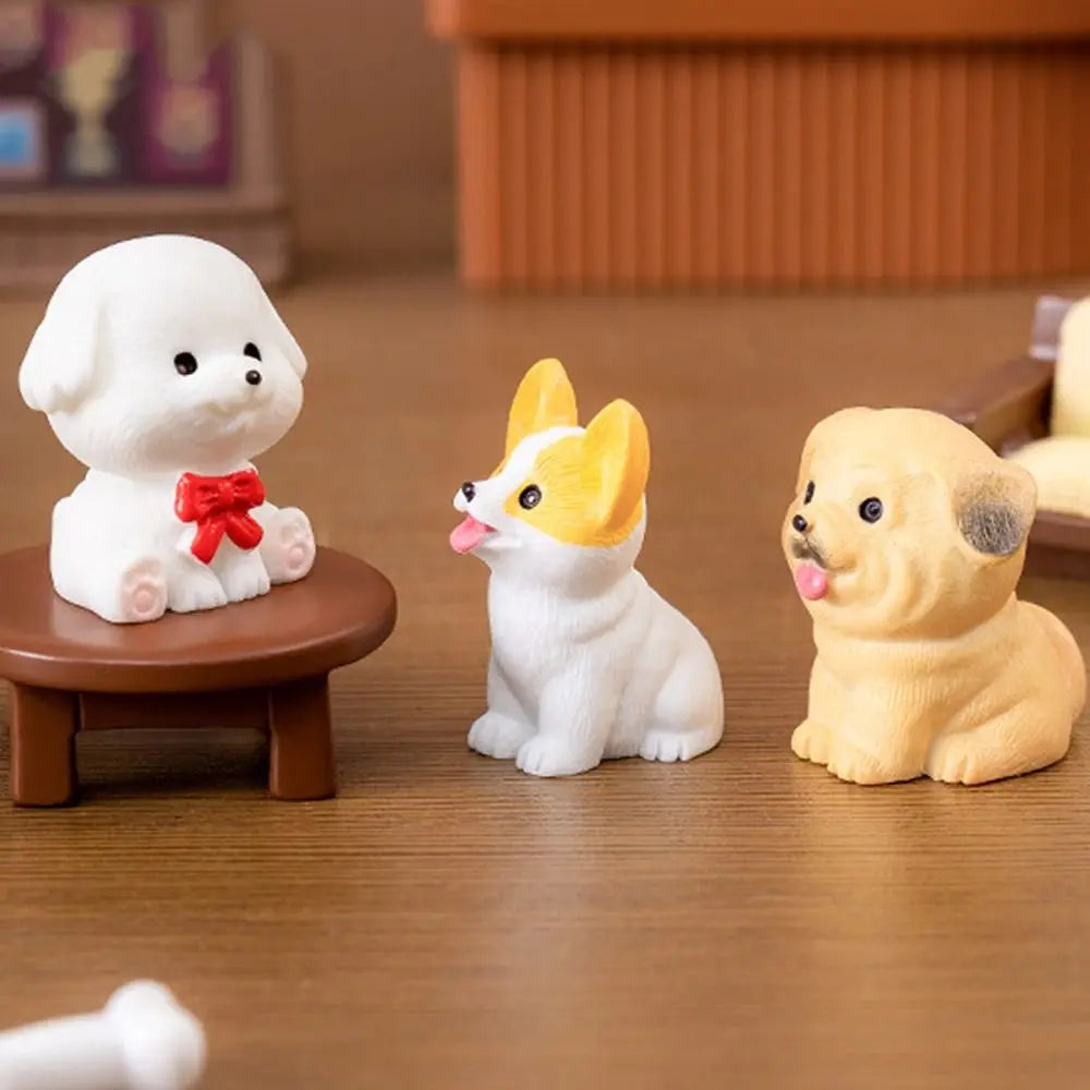 figurines chiens mignons résine cartoon peluche doux rose blanc marron gris