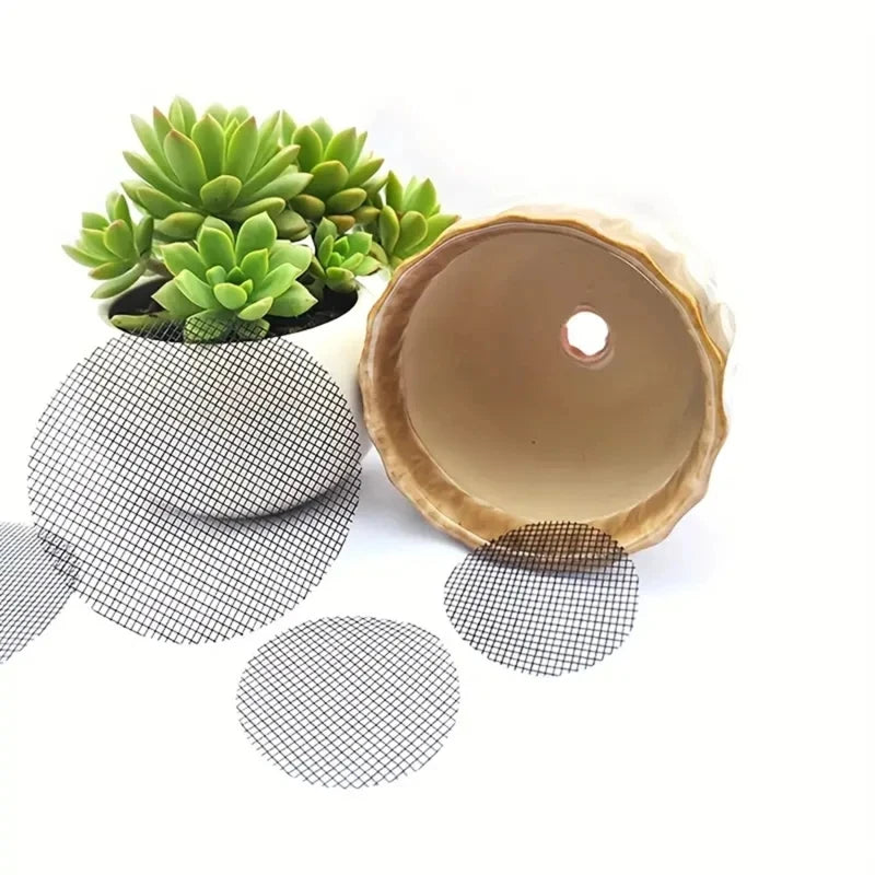 filtre graines noir maille fine pratique adhésif 10x10cm 7.5x7.5cm drainage plantes pots jardinerie