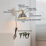 lampe murale fleurs bleues blanc doré LED classique vis fixation 4W max 60W