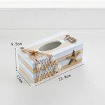 boîte mouchoirs marin bois bleu rayures coquillages bateau étoile mer décorative maison rangement