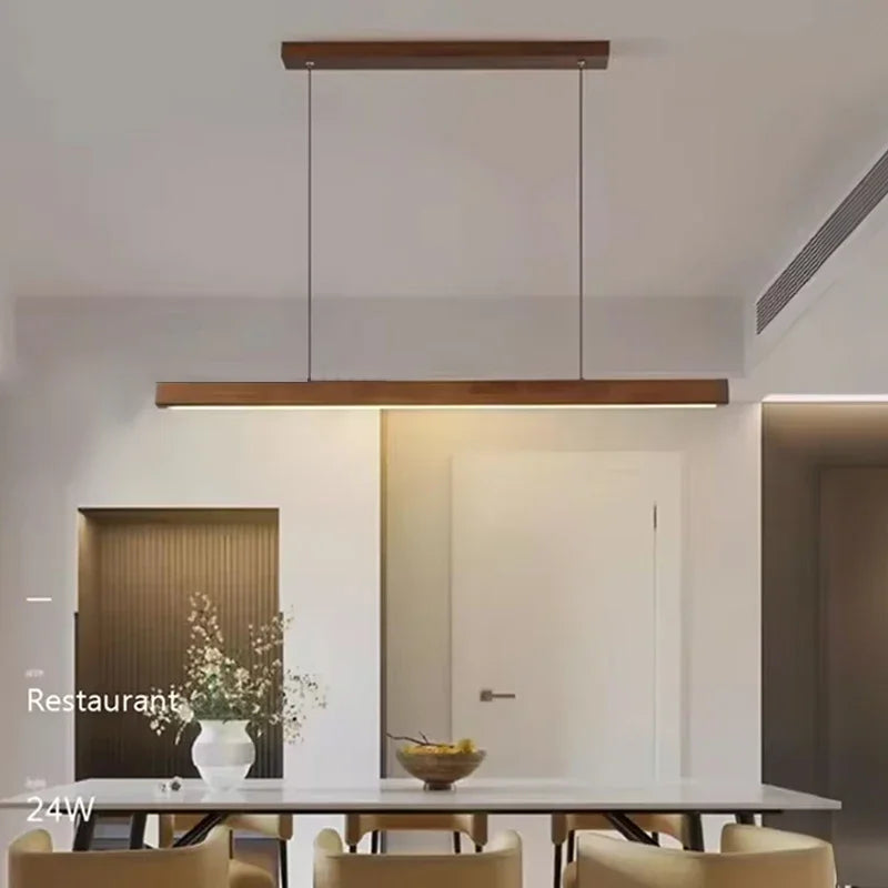 suspension lumineuse bois naturel moderne long luminaire salon cuisine salle manger intérieur