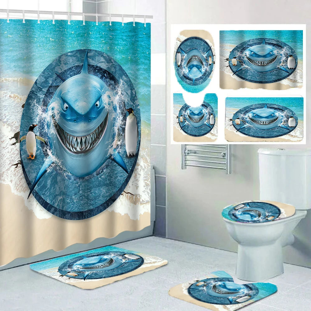 rideau douche motif marine tapis bain couvercle toilette poissons coraux