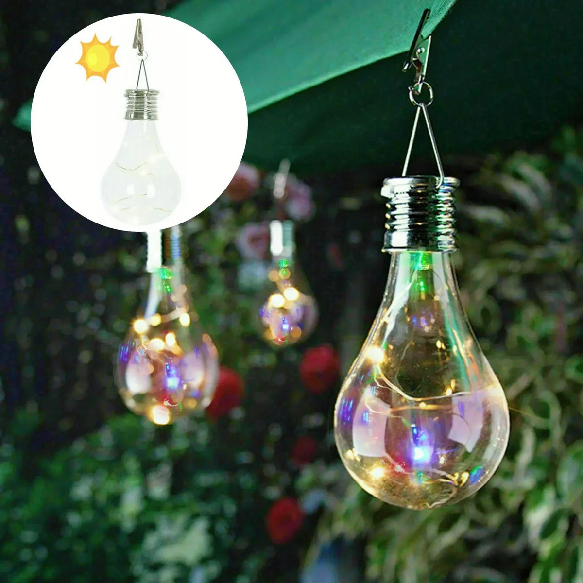 ampoule solaire transparente filament lumineux minimaliste clips fixation lumière blanche chaude étancheextérieurjardincamping
