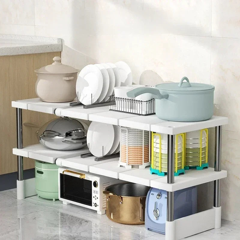 étagère cuisine pliable blanc gris moderne clips plastique métal extensible 54 75cm