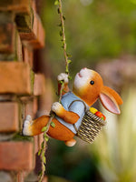 figurine lapin résine orange blanc peluche panier pommes décoration intérieure extérieure balcon jardin