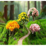 arbres miniatures artificiels fleurs colorées décoration jardin vert rose jaune