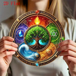tableau mural arbre vie multicolore symboles astrologiques cercles concentriques art contemporain opaque 20x20cm