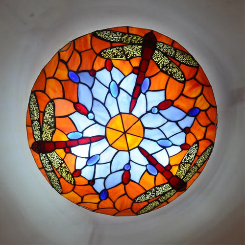 plafonnier tiffany floral orange bleu vert blanc rouge touches interrupteur led vis chromé