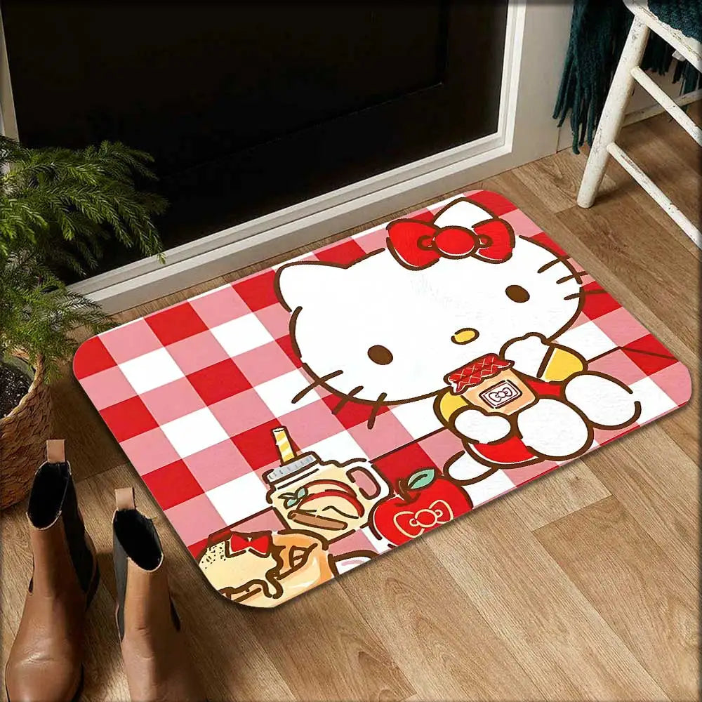 tapis dessin animé hello kitty carreaux rouge blanc salon chambre coucher mignon résistant décoloration