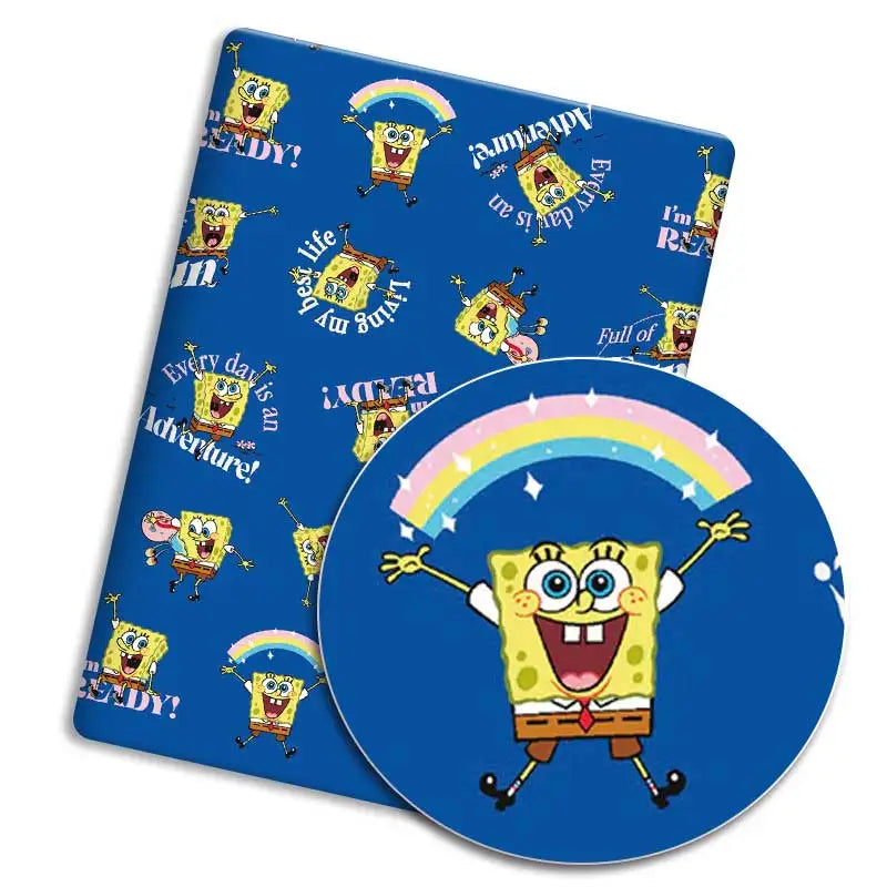 protège coussin personnages animés bob l'éponge motifs floraux lettrage bleu rose grisclair tissu polyester