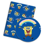 protège coussin personnages animés bob l'éponge motifs floraux lettrage bleu rose grisclair tissu polyester