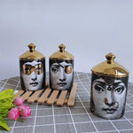 boîtes bougies parfumées art déco moderne vintage illustrations visages géométriques 350ml