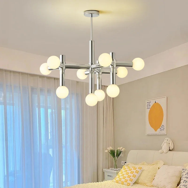 Chandeliers suspendus modernes 10 13 ampoules LED argentées lumière blanche minimaliste