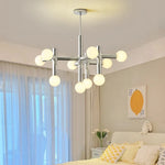 Chandeliers suspendus modernes 10 13 ampoules LED argentées lumière blanche minimaliste