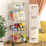 chariot roulettes transparent moderne filetage niveaux boîtes divers biscuits thé cosmétiques jouets
