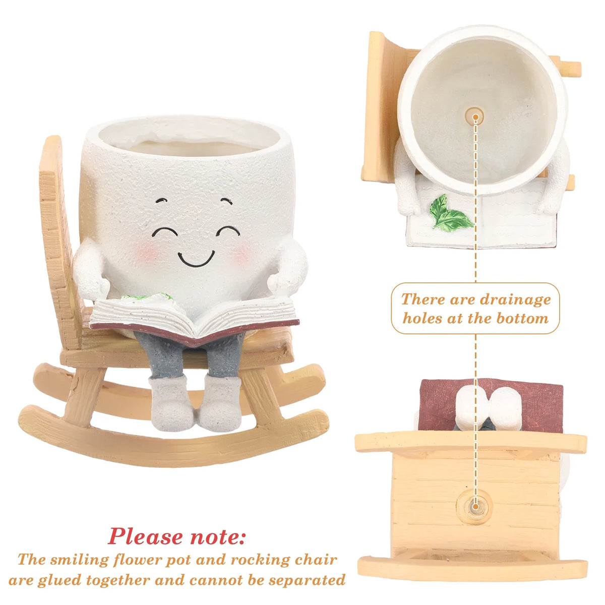 pots fleurs résine personnage souriant fauteuil bascule blanc gris vert décoration jardin cartooniaux