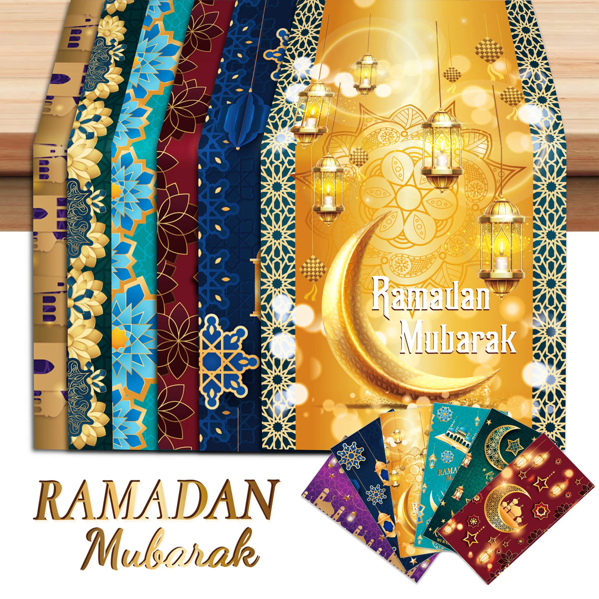 nappes chemins table motifs islamiques ramadan decoratives festives or bleu marine violet emeraude rouge